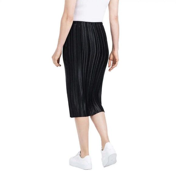 Dalia Ladies' Lined‎ Elastic Straight Pleated Midi Skirt Plus Size XXL Black EUC - Picture 3 of 10